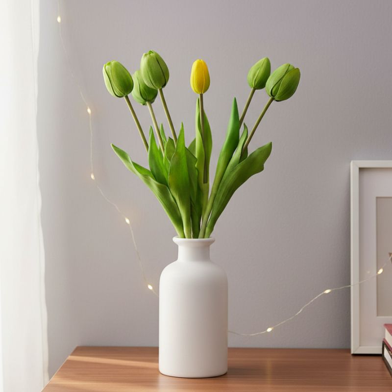 Fleur Artificielle Vert Tulipes avec Feuillage Réaliste