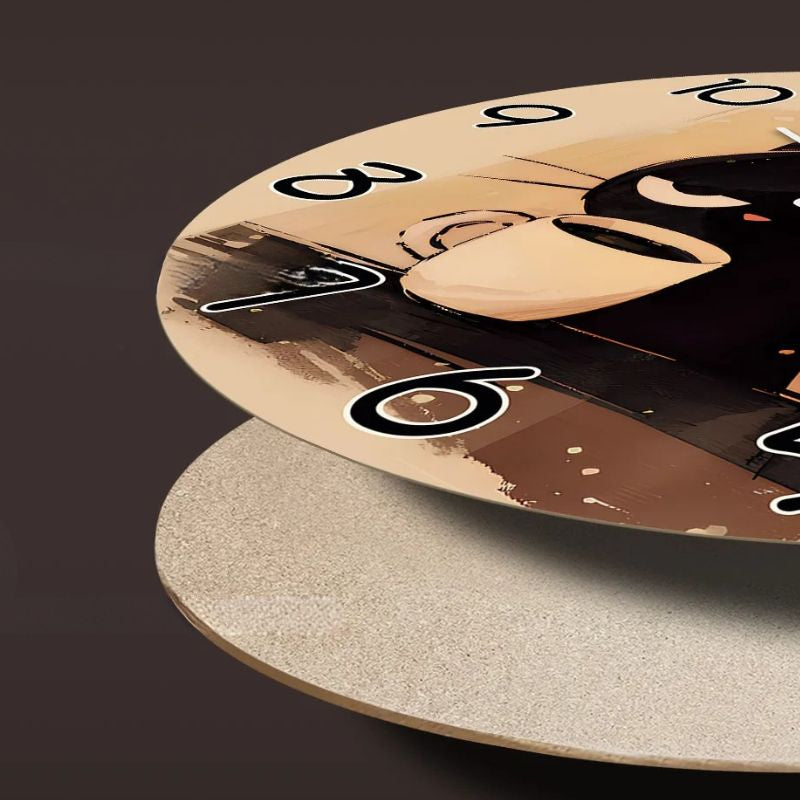 Horloge En Bois Murale Avec Illustration Chat Noir
