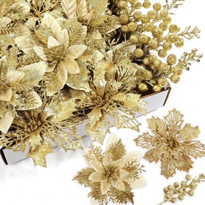 Décorations de Noël Ornements Floraux Brillants