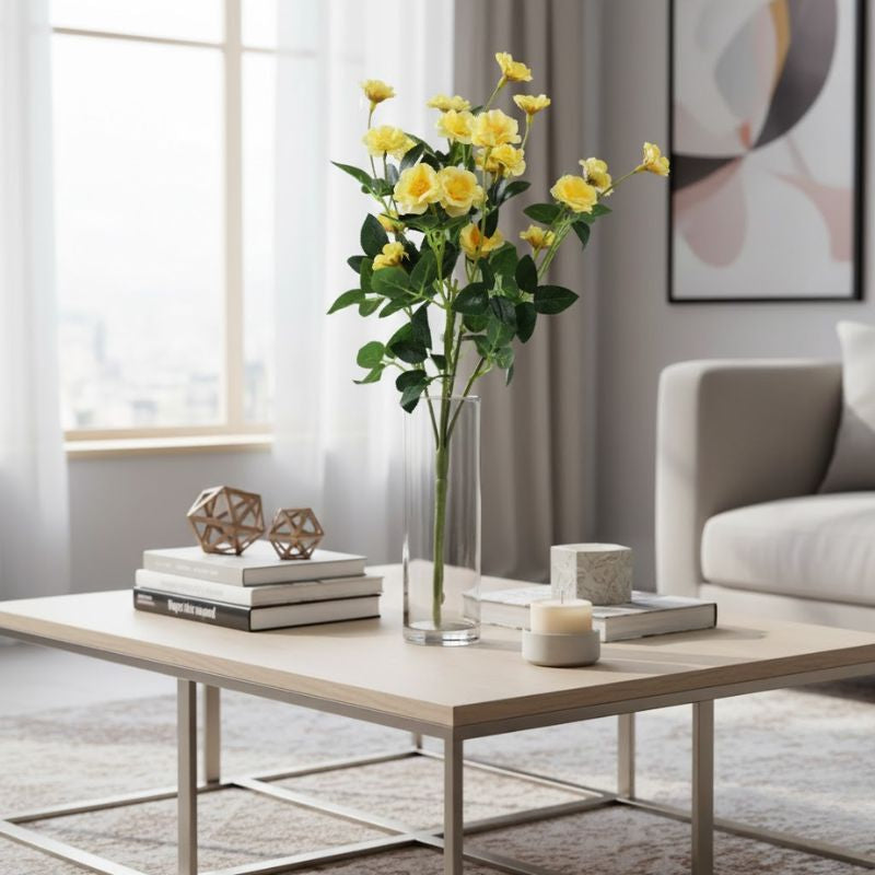 Fleur Artificielle Jaune en Branches Roses Naturelles