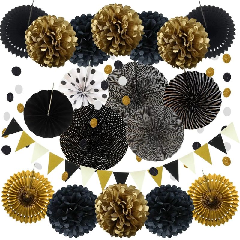 Accessoires Guinguette Avec Pompons Et Rosaces En Papier