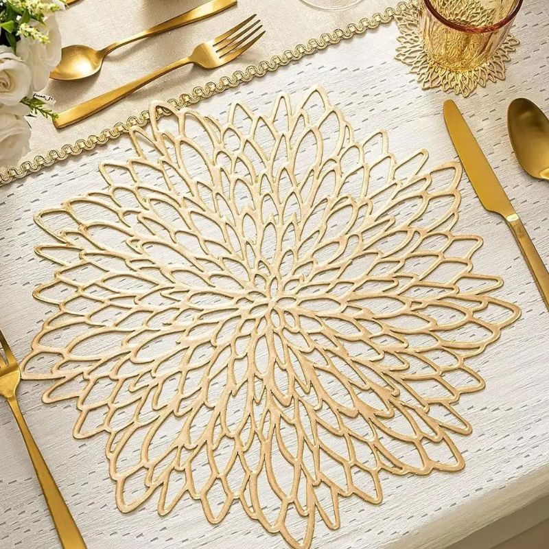 Set De Table Vinyle Feuille Ajourée Élégante Et Lavable 4 Pièces