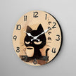 Horloge En Bois Murale Avec Illustration Chat Noir