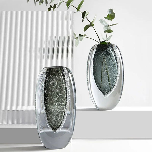 Vase Murrano en Verre Soufflé Gris Luxueux