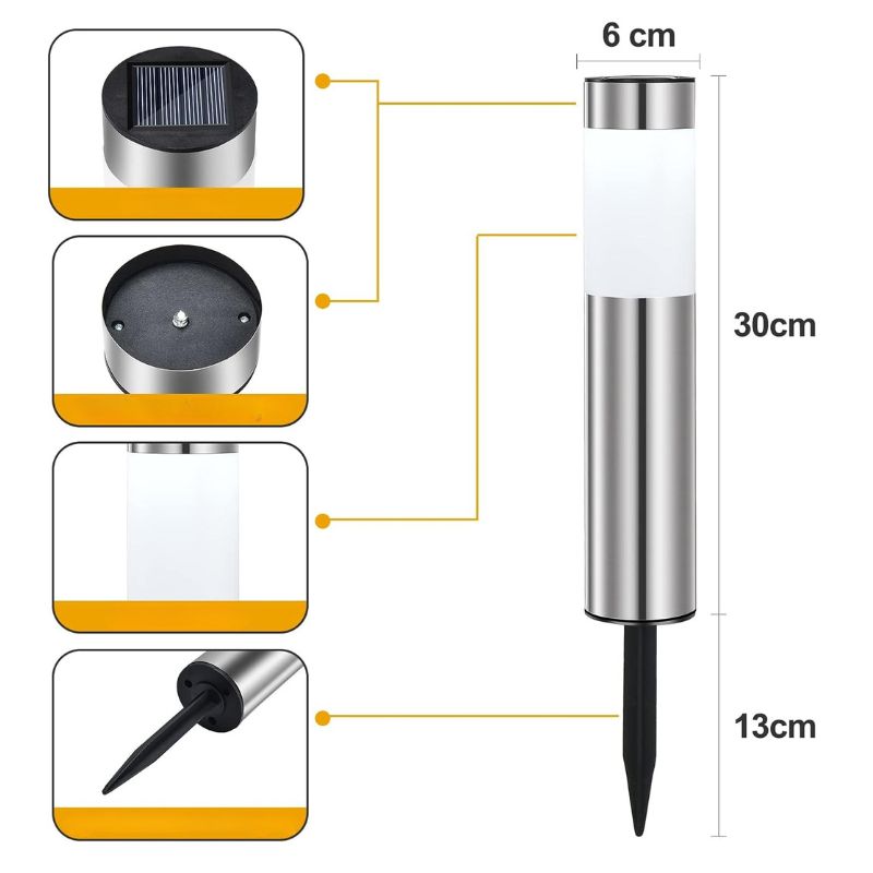 Borne Lumineuse Solaire Design Cylindrique en Acier Inoxydable