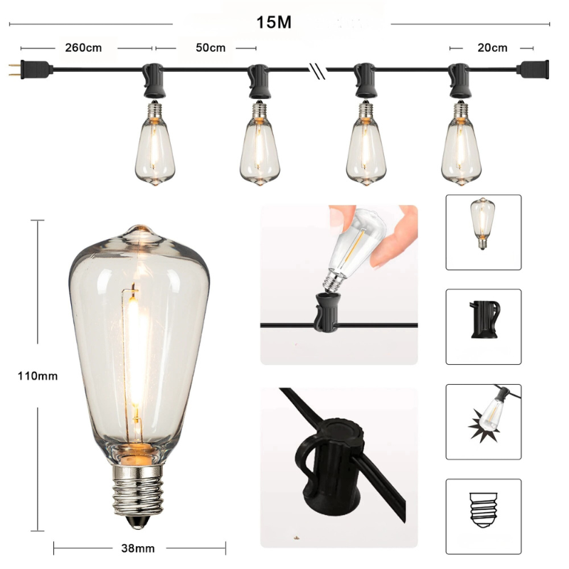Guirlandes d’Extérieur LED Style Industriel