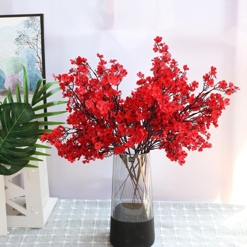 Fleur Artificielle Rouge En Branche Florale Délicate