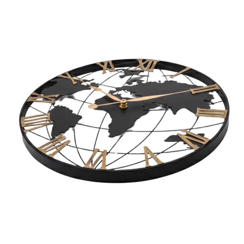 Horloge Monde Murale Design Avec Chiffres Romains Dorés