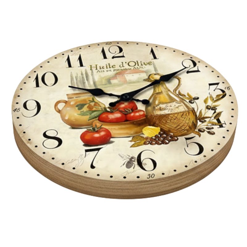 Horloge En Bois Décorative Avec Illustration Cuisine Méditerranéenne