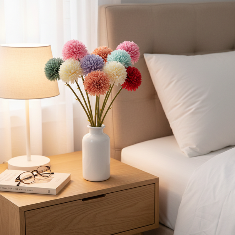 Fleur Artificielle Multicolore Avec Pompons Doux