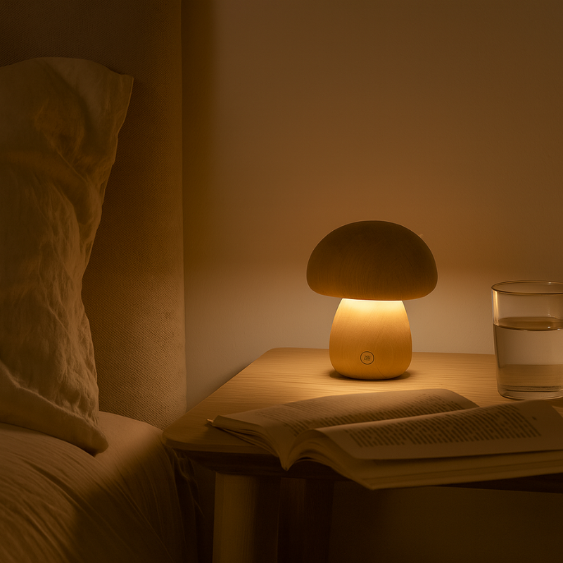 Lampe Champignon Tactile En Bois Naturel
