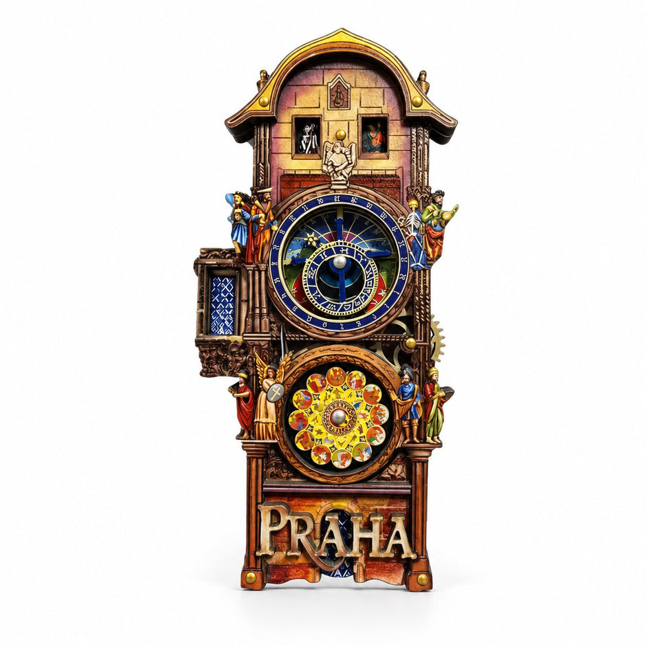Aimant Réfrigérateur Horloge Astronomique de Prague, magnet décoratif coloré inspiré de l’horloge de Prague