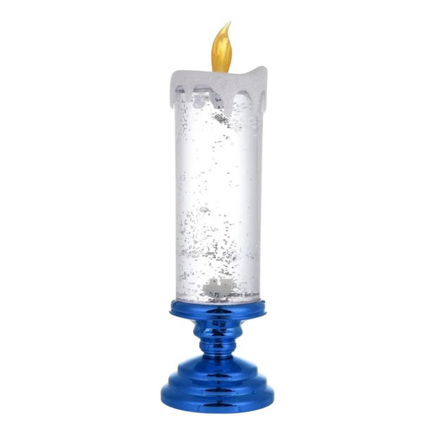 Bougie Led Cristal Multicolore Avec Flamme Réaliste Et Effet Paillettes, Bougie avec un Support Bleu