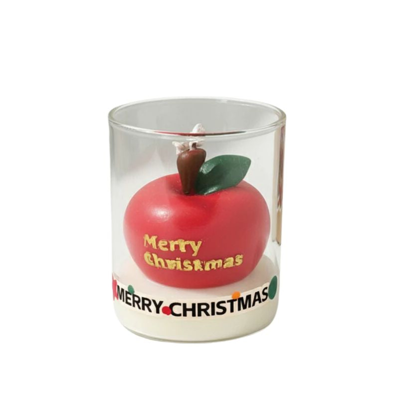 Décoration de Noël Bougie Parfumée Pomme Rouge en Verre, décoration de Noël en verre