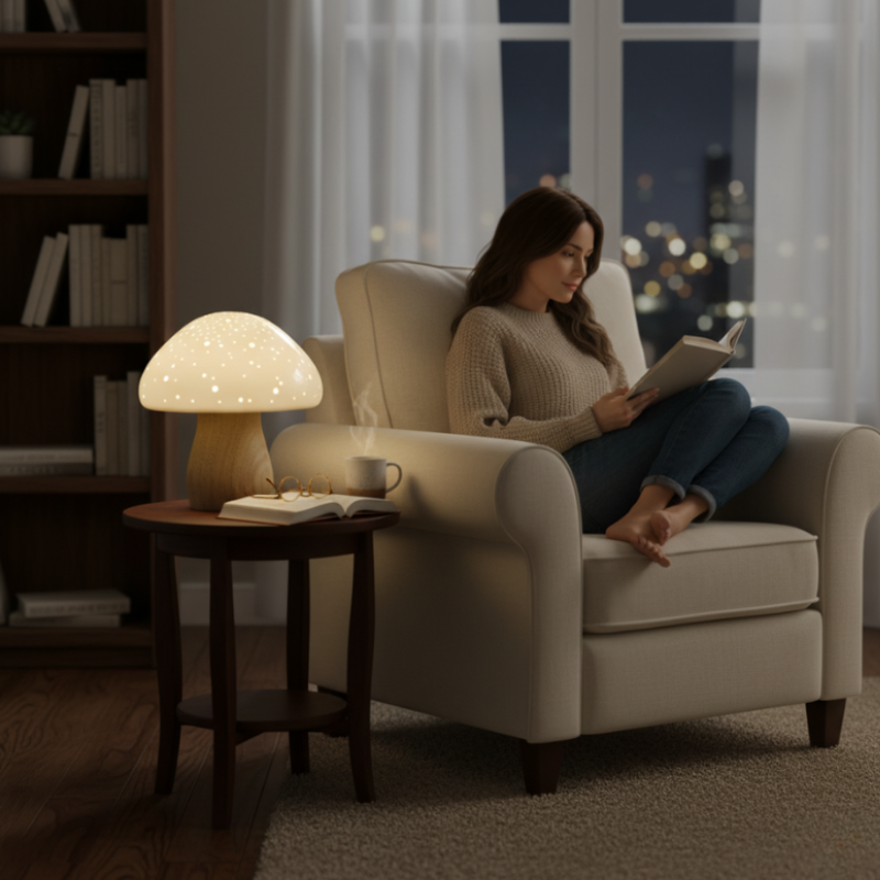 Lampe Champignon Design Scandinave Avec Base En Bois Clair