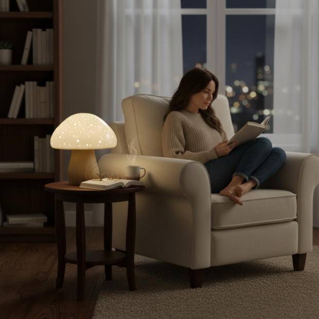 Lampe Champignon Design Scandinave Avec Base En Bois Clair