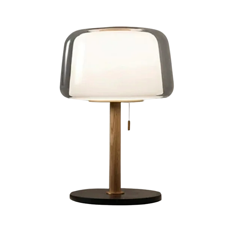 Lampe Champignon Design En Verre Double Couche Et Bois Naturel