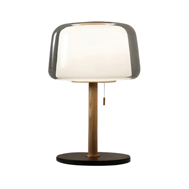Lampe Champignon Design En Verre Double Couche Et Bois Naturel
