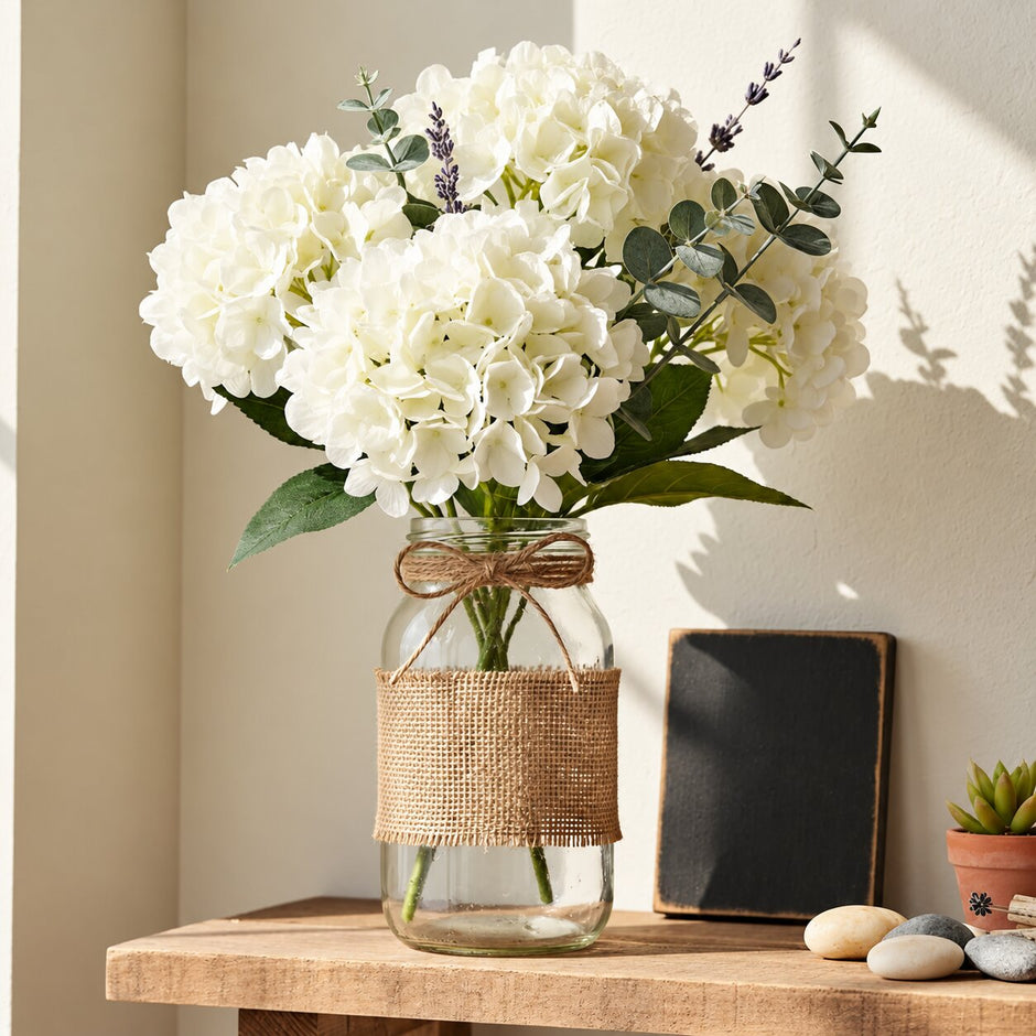 Fleur Artificielle Blanc Bouquet Hortensia
