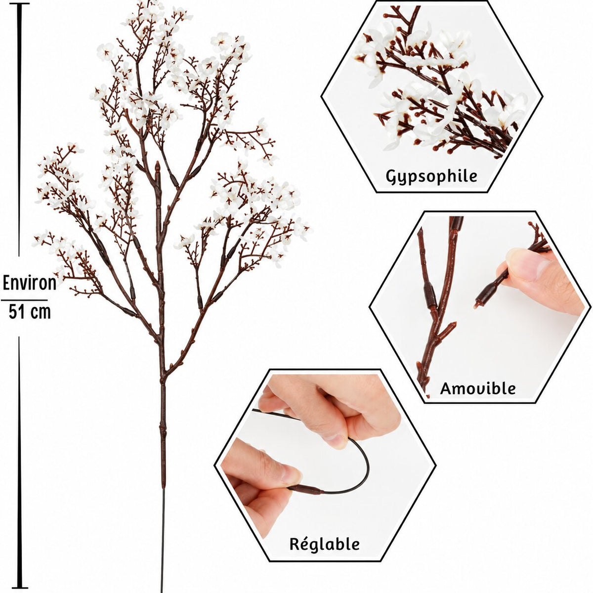 Fleur Artificielle Blanc Gypsophile En Branche Fine
