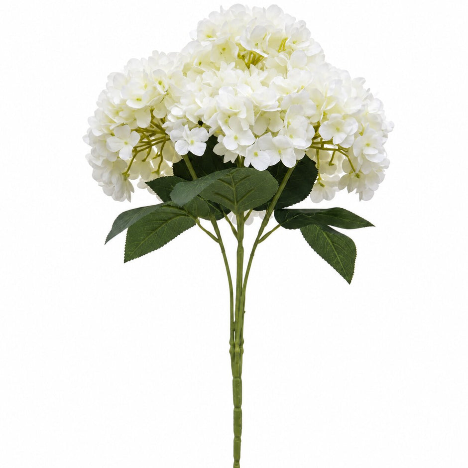 Fleur Artificielle Blanc Bouquet Hortensia , bouquet d’hortensias blancs avec feuilles vertes