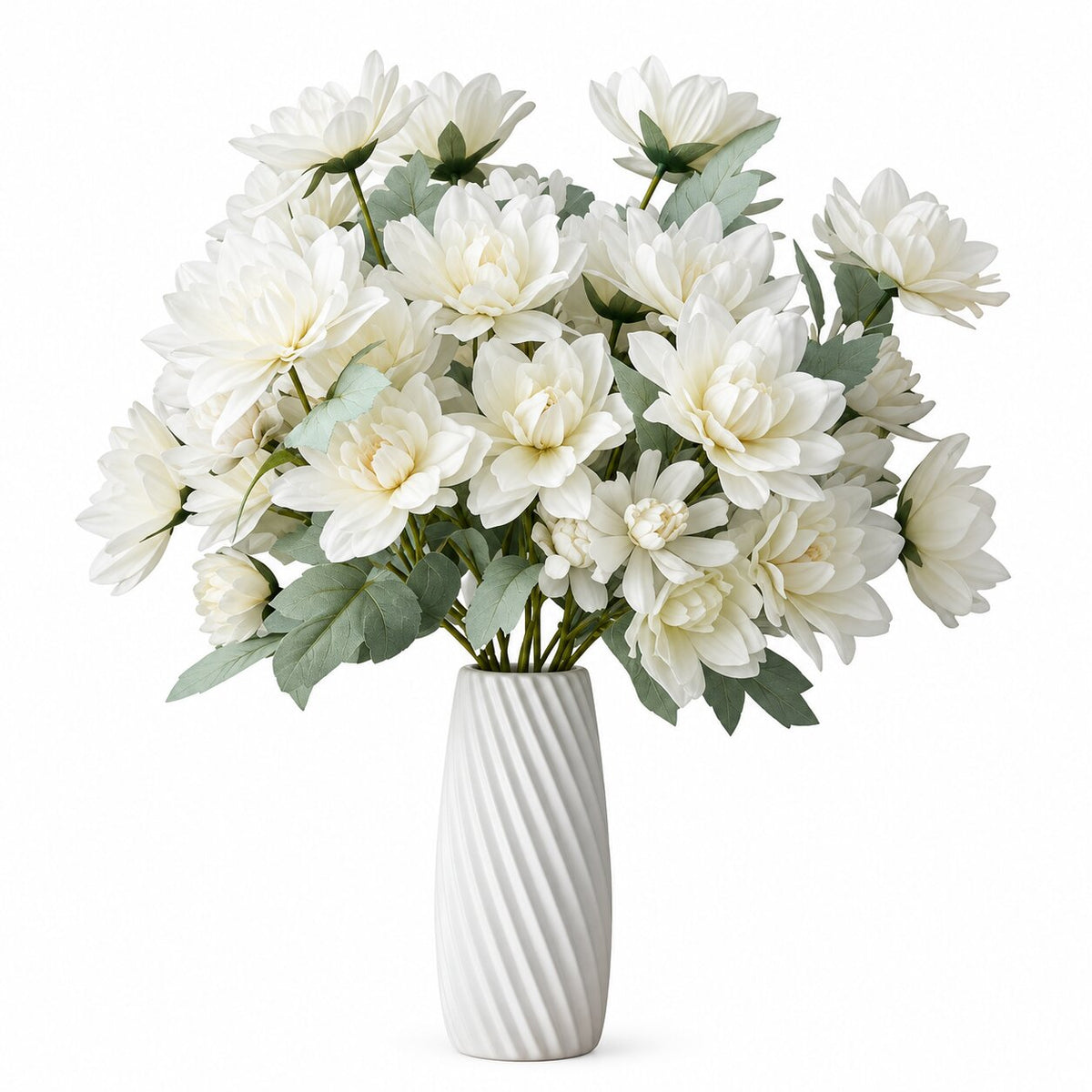 Fleur Artificielle Blanc Pivoine En Bouquet Chic, bouquet blanc avec feuillage vert dans vase blanc