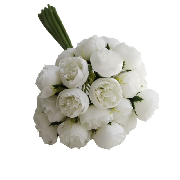 Fleur Artificielle Blanc Roses En Bouquet Volumineux, Fleur Artificielle Blanc