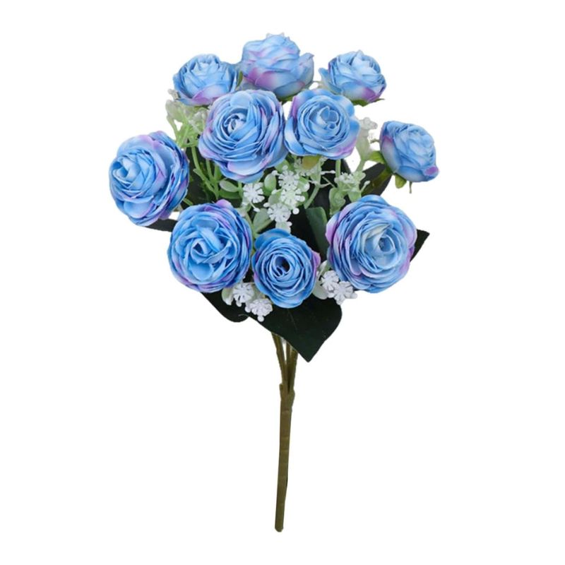 Fleur Artificielle Bleu Bouquet Roses Dégradées, Fleur Artificielle Bleu 