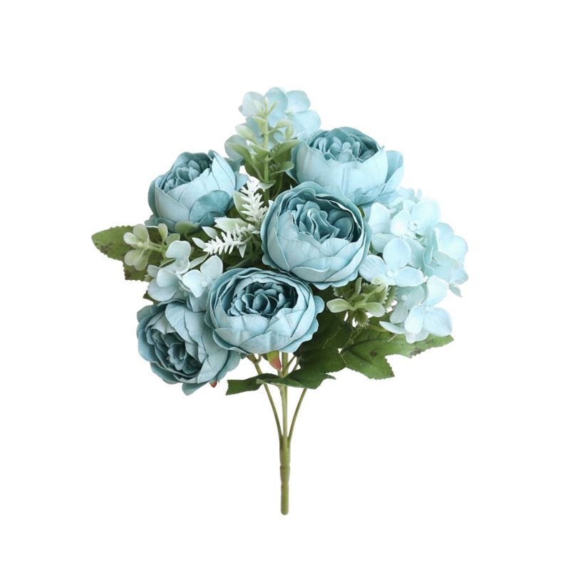 Fleur Artificielle Bleu Roses En Bouquet Texturé, Fleur Artificielle Bleu 
