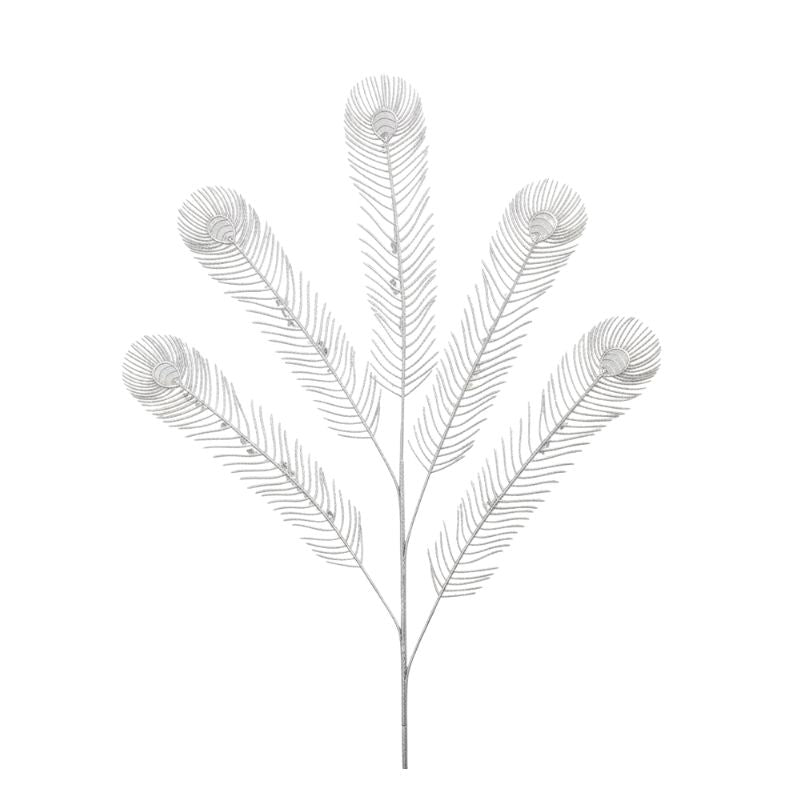 Fleur Artificielle Gris Avec Plume Métallisée Élégante, Fleur Artificielle Gris