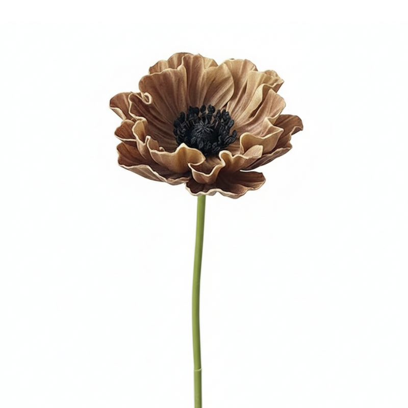 Fleur Artificielle Marron Avec Pétales Ondulés, fleur artificielle marron sophistiquée