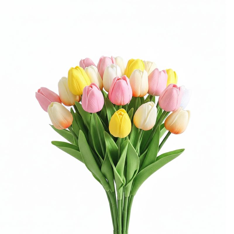 Fleur Artificielle Multicolore En Bouquet De Tulipes, fleur artificielle multicolore décorative