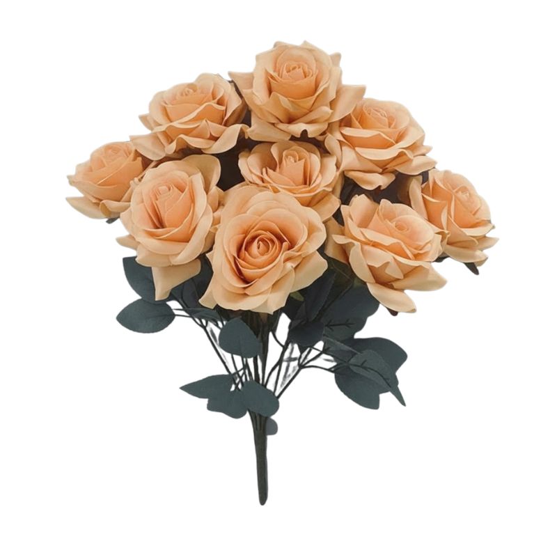 Fleur Artificielle Orange En Roses Ouvertes Avec Feuillage Mat, fleur artificielle orange décorative