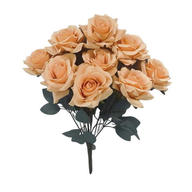 Fleur Artificielle Orange En Roses Ouvertes Avec Feuillage Mat, fleur artificielle orange décorative