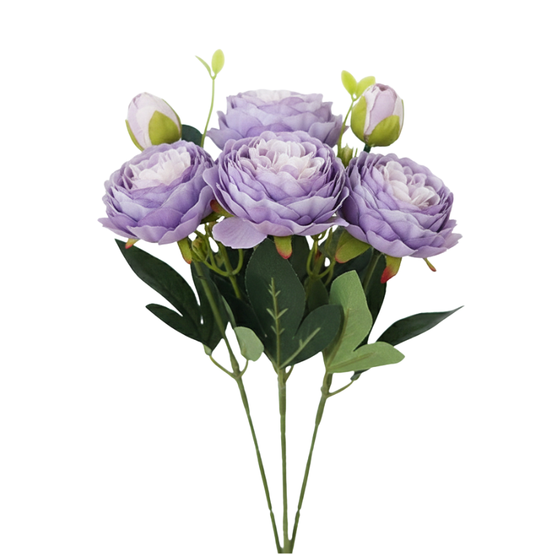 Fleur Artificielle Violet En Composition Avec Roses Réalistes, fleur artificielle violet décorative