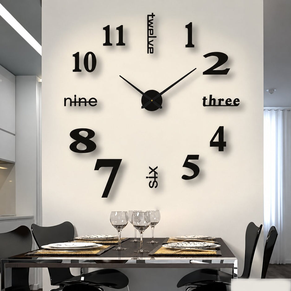 Grande Horloge Murale Autocollante 3D