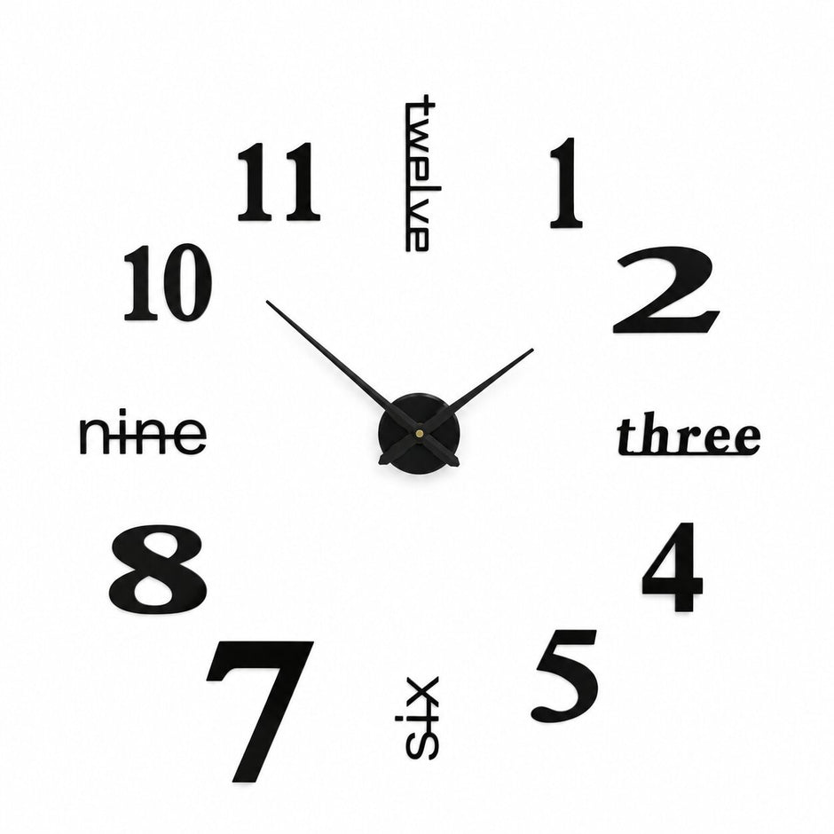 Grande Horloge Murale Autocollante 3D? horloge noire à chiffres modernes