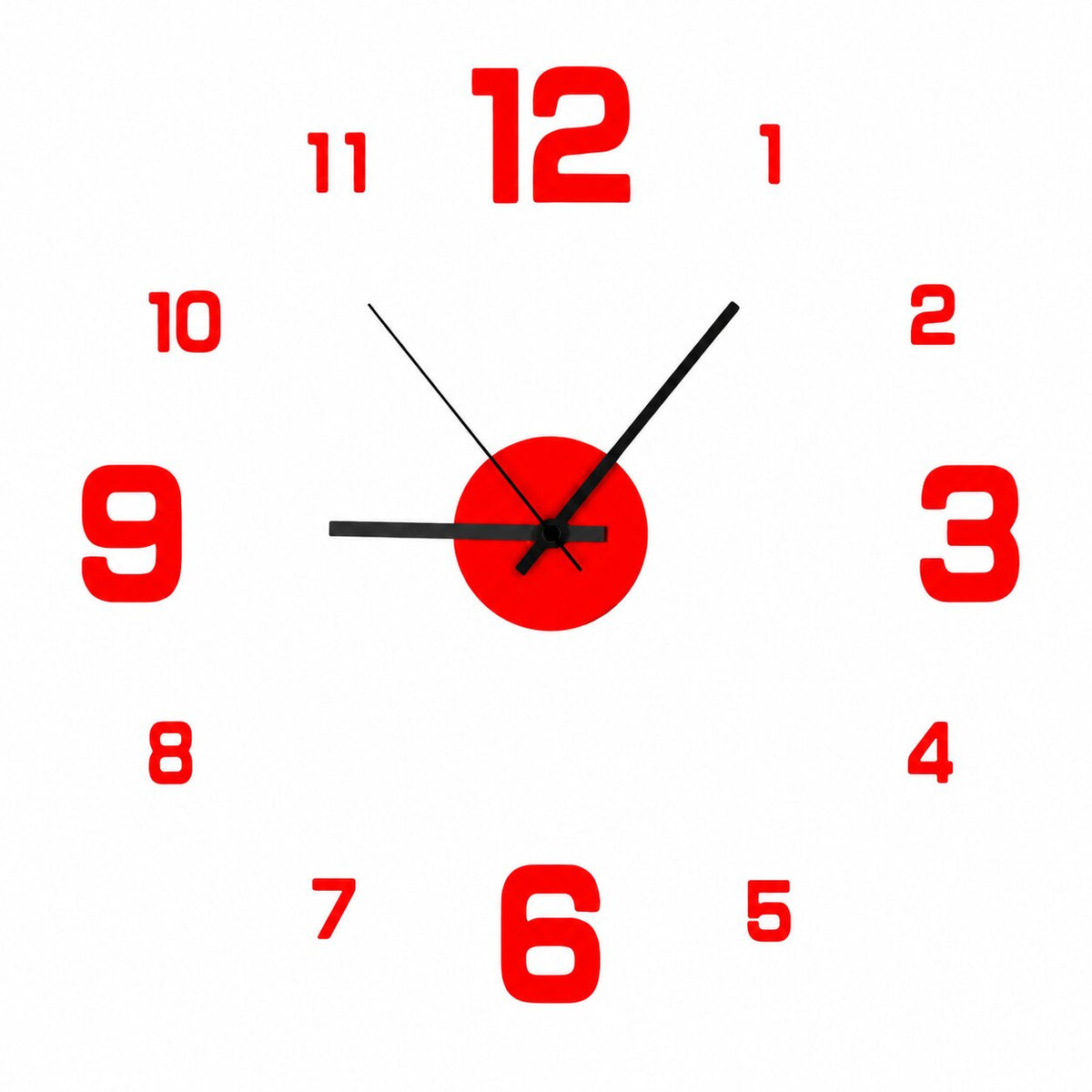 Grande Horloge Murale Autocollante Design, horloge rouge et noire à grands chiffres