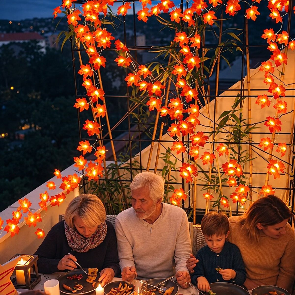 Guirlandes Solaires Feuilles D’Érable LED