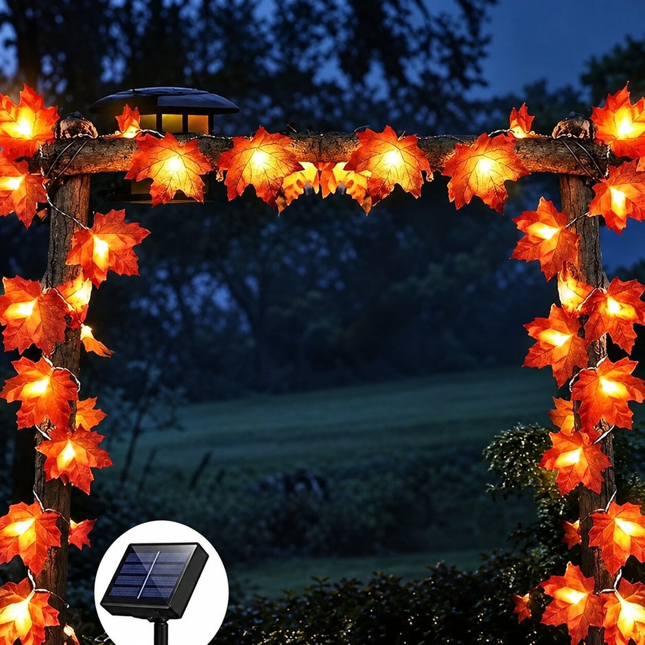 Guirlandes Solaires Feuilles D’Érable LED