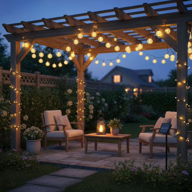 Guirlandes Guinguette Blanc Chaud Solaires Cristal LED, Guirlandes Lumineuses 