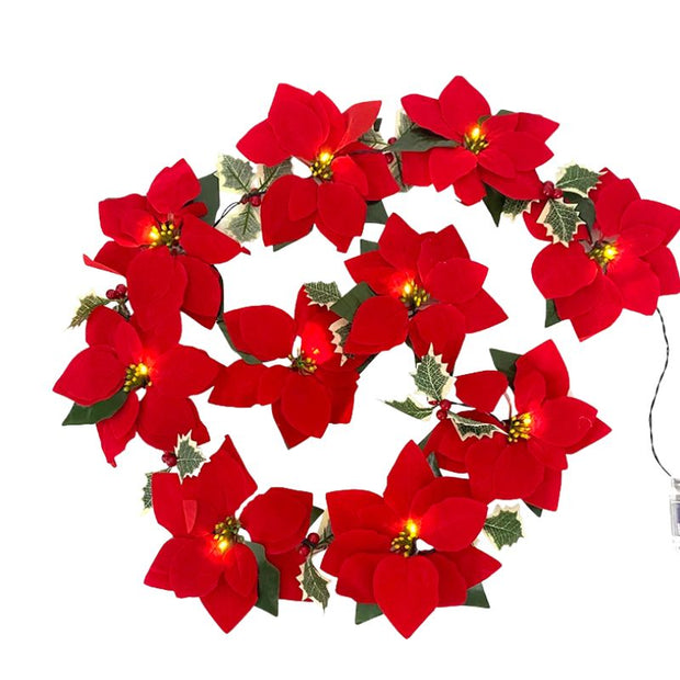 Guirlandes Pour Arbres De Noël Fleurs De Poinsettia Avec Lumières LED