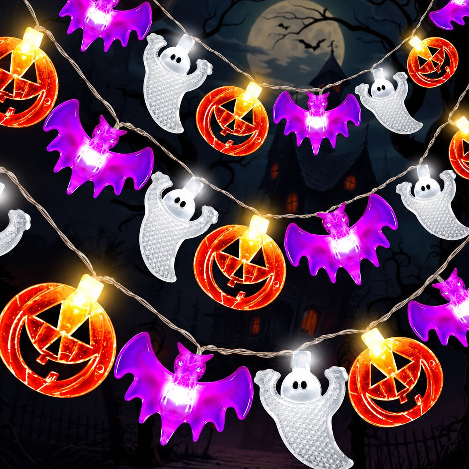 Guirlandes d’Intérieur LED Halloween, citrouilles, fantômes et chauves-souris lumineuses