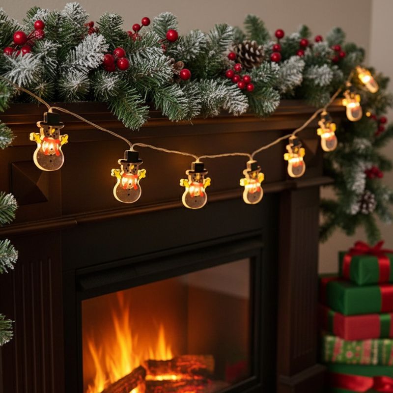 Guirlandes de Noël LED Bonhomme de Neige, Guirlandes Lumineuses 