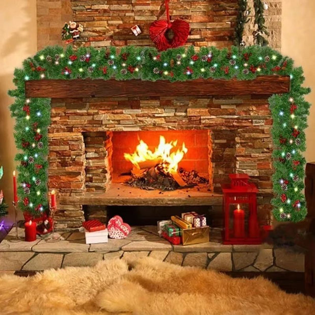 Guirlandes de Noël Lumineuses avec Boules et Fleurs Décoratives, Guirlandes Lumineuses 