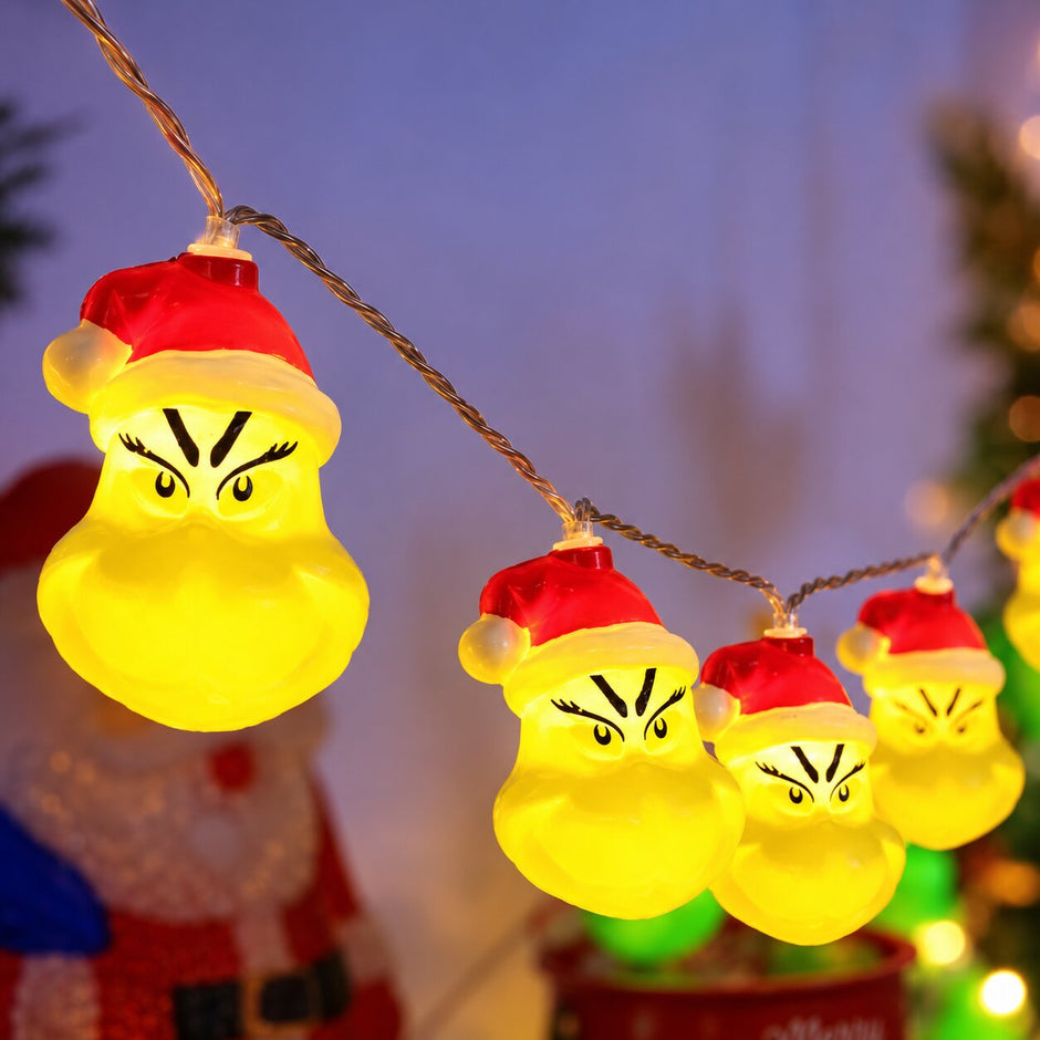 Guirlandes de Noël LED Grinch avec Chapeau Rouge