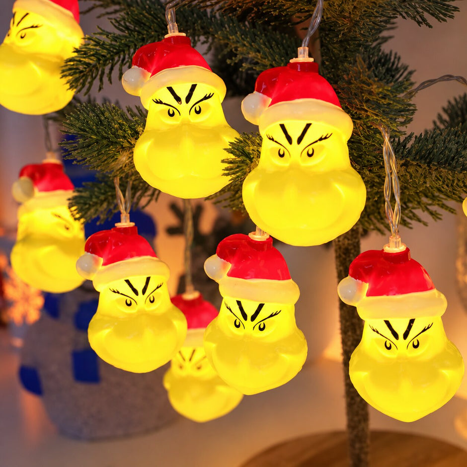 Guirlandes de Noël LED Grinch avec Chapeau Rouge