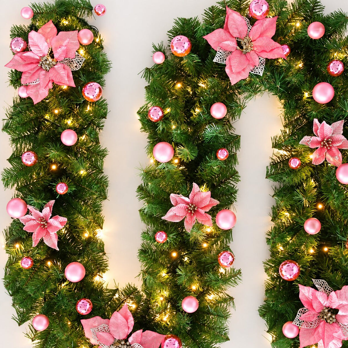 Guirlandes de Noël Lumineuses avec Boules et Fleurs Décoratives