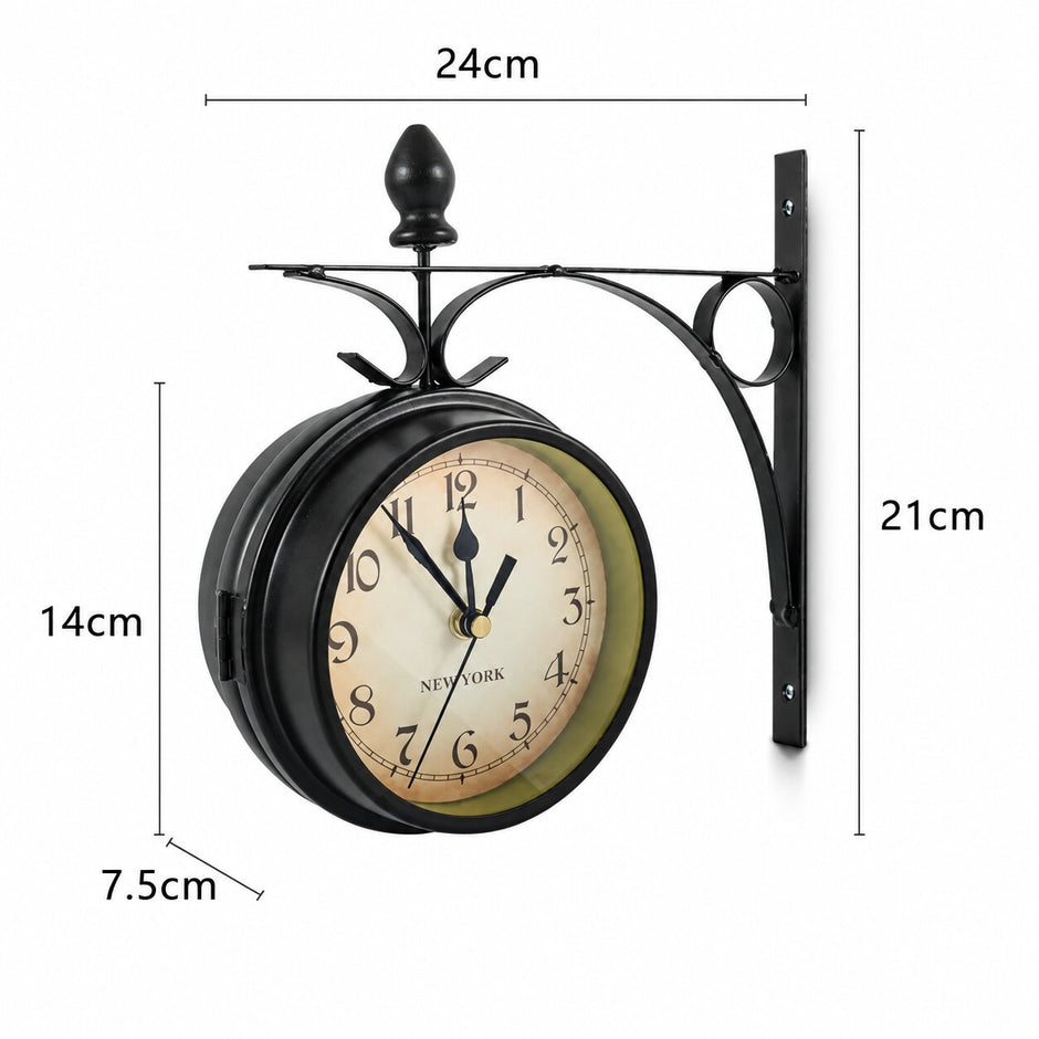 Horloge Murale Double Face Style Station Rétro