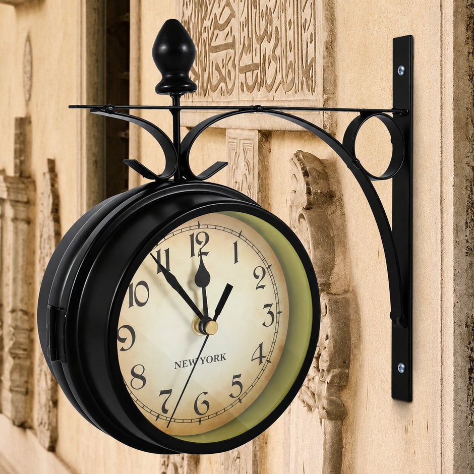 Horloge Murale Double Face Style Station Rétro